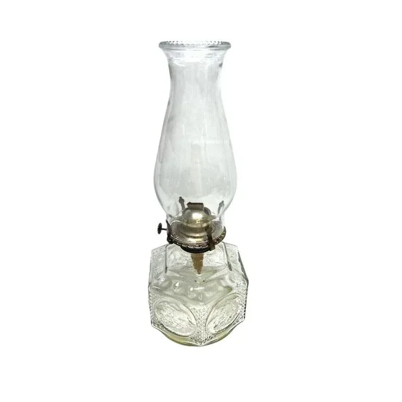 Lamplight Farms Clear Glass Oil/Kerosene Lamp 14" Horse & Buggy Design Hexagon B - Picture 5 of 9
